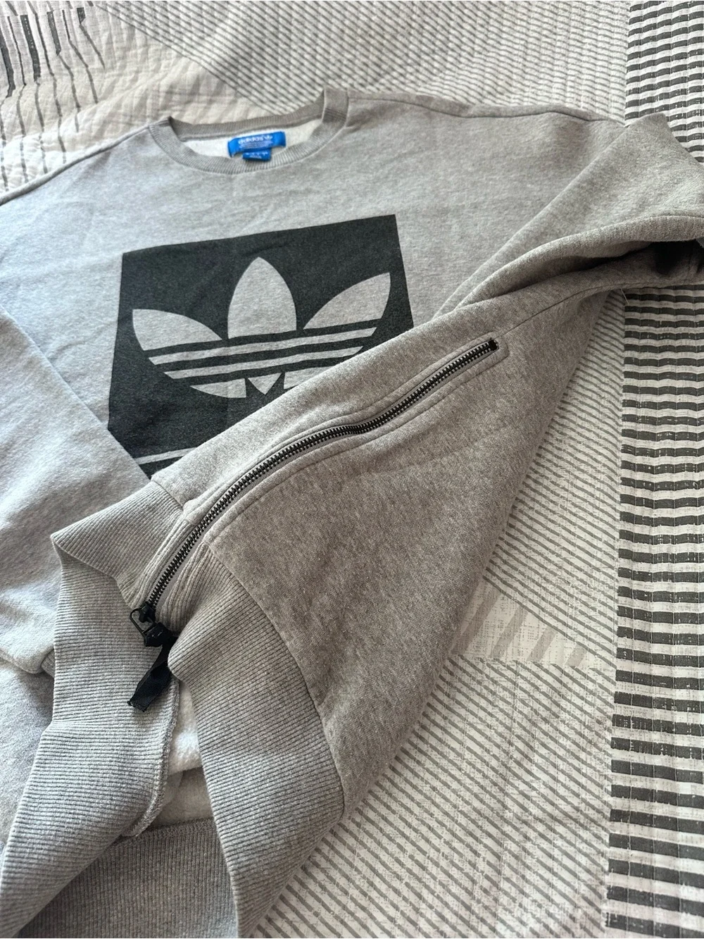 adidas Gray Trefoil Box Logo Crewneck Sweatshirt
